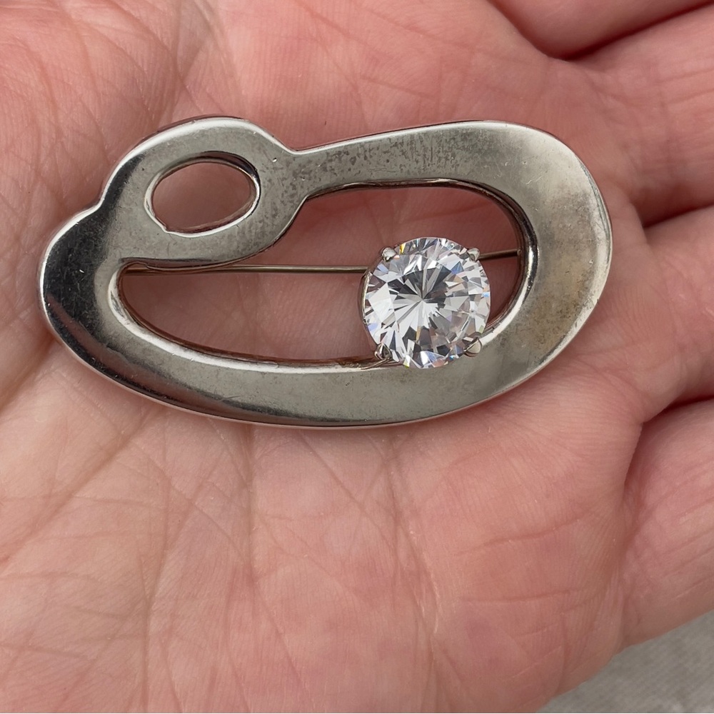 Vintage Sterling Silver 925 Mexico CZ Modernist Pin Brooch Unpolished